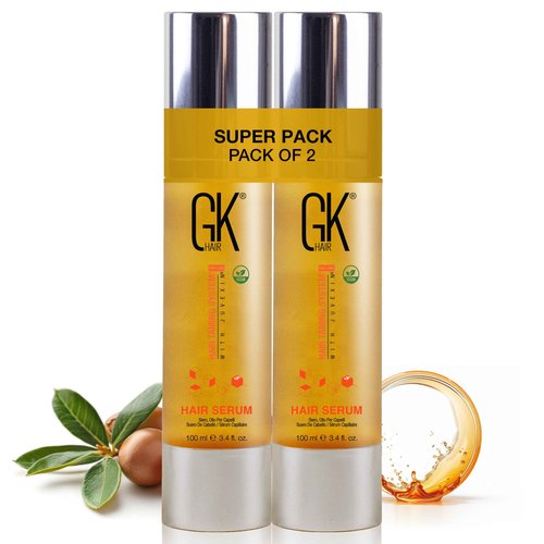 GK HAIR Oil For Curly hair- Organic Argan Oil for Dry, Damaged Hair - Frizz Control Serum Upto 72 hours - Best For repair, Shine & Smoothening Pack of 2 (3.4 Oz)