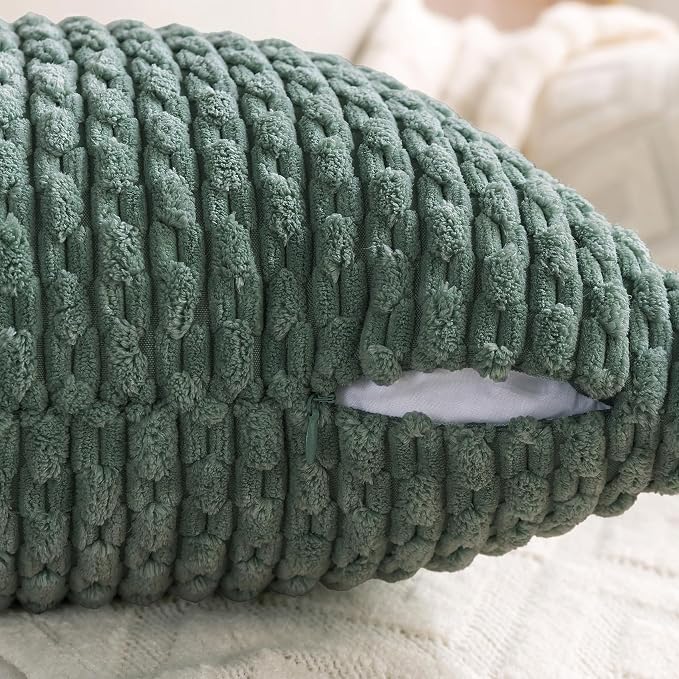 Set of 4 Teal Green Decorative Throw Pillow Covers 12x20 Inch Corduroy Pillow Covers for Bed Couch Sofa Living Room Soft Cushion Cases