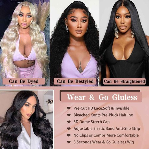 DSMOW 26 Inch 5x5 HD Lace Closure Wigs Human Hair Wear and Go Glueless Wigs Human Hair Pre Plucked Pre Cut for Beginners Body Wave Lace Front Wigs for Women 180% Density Natural Black