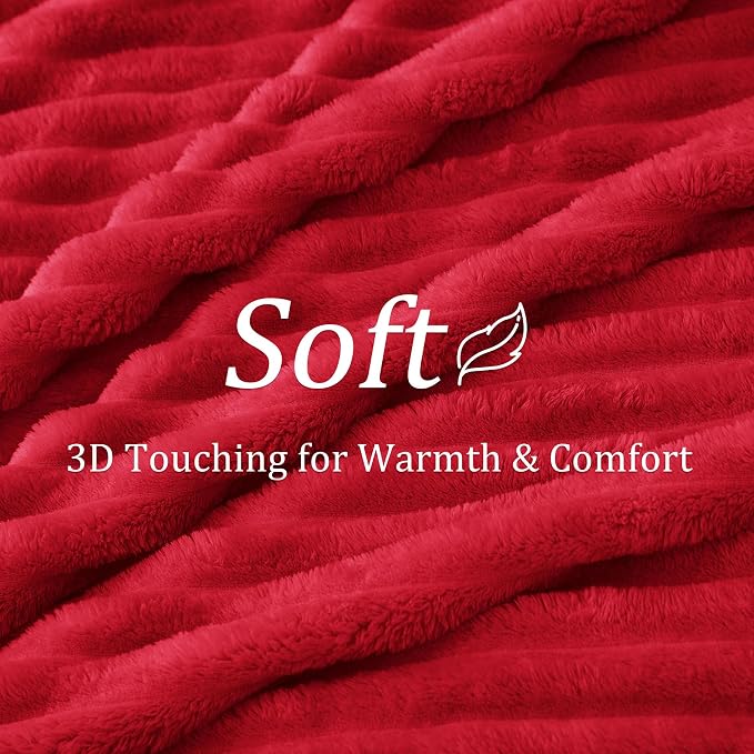 BEDELITE Blankets Queen Size for Bed, 300GSM Soft & Warm Fleece Blanket, Decorative and Giftable Striped Red Blankets for Women, Men, 90"x90"