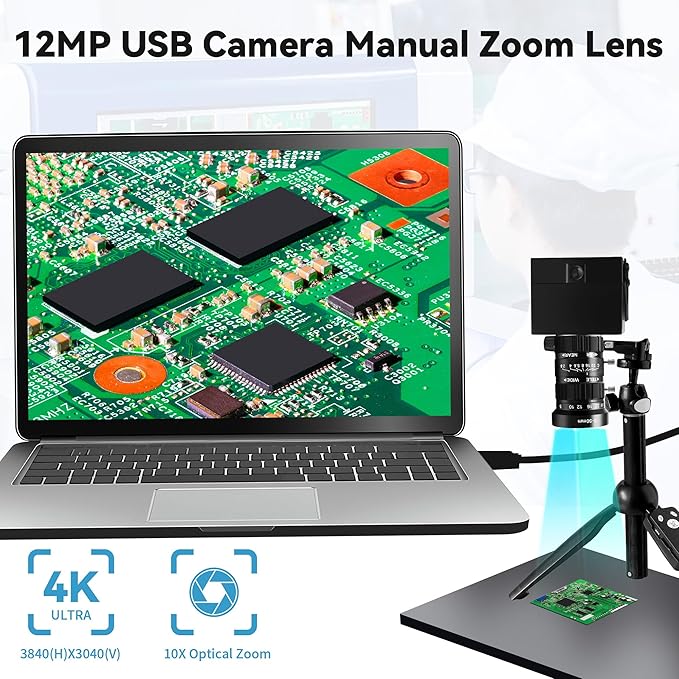 4K USB Webcam 1080P@120fps High Speed Camera With CS-Mount 5-50mm 10X Telephoto Zoom Manual Lens 12MP Close-Up Capability OpenCV Compatible Plug-and-Play for Live Streaming,Industrial Projects