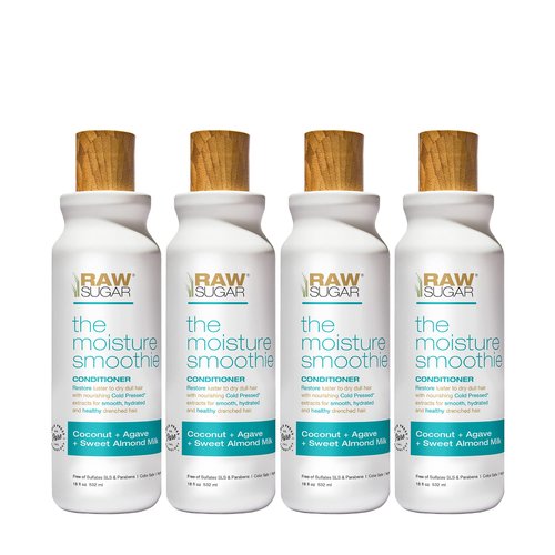 Raw Sugar Hair Conditioner - Moisture Smoothie with Coconut + Agave + Sweet Almond Milk, Hair Care for Dry Damaged Hair, Formulated without Sulfates & Parabens (Pack of 4)