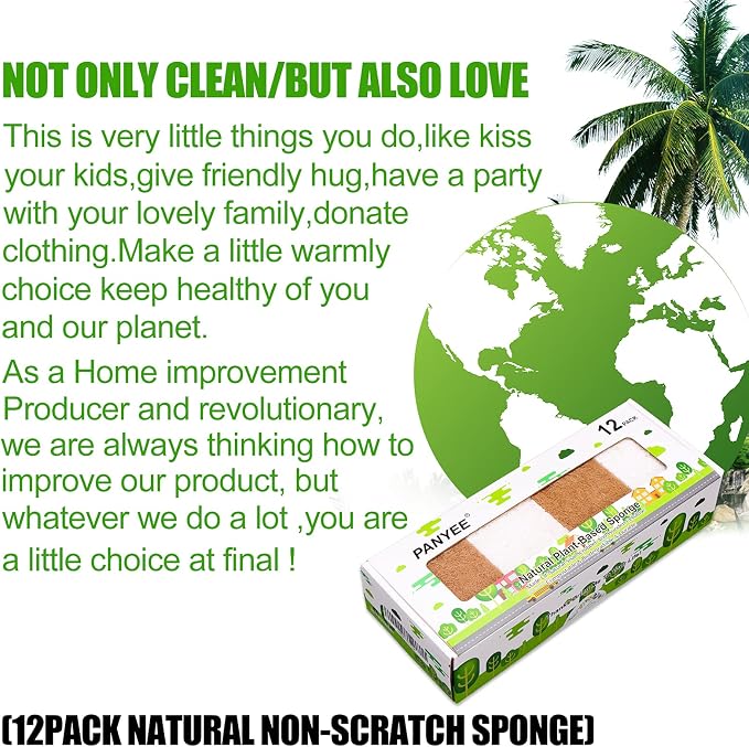 Natural Sponge Kitchen 12Pack,Eco Friendly Non-Scratch Scrub Sponge,Biodegradable Sisal Scrubber with Compostable Kitchen Sponges for Dishes Cleaning…