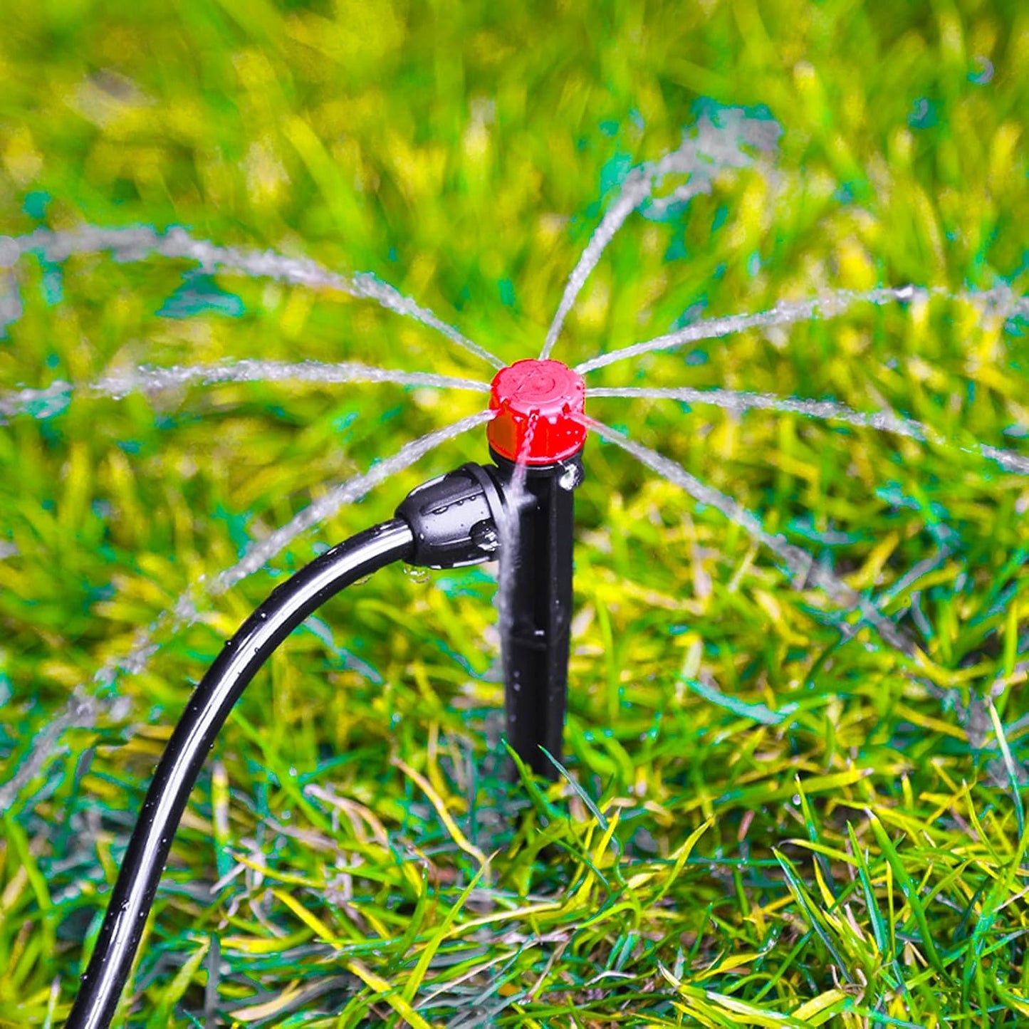 50 Pieces Drip Irrigation Emitters, Adjustable 360 Degree Drip Stream Emitters on 5" with Stake for 1/4" Drip Irrigation Tubing Irrigation 8 Hole Stream Drippers for Garden Watering System