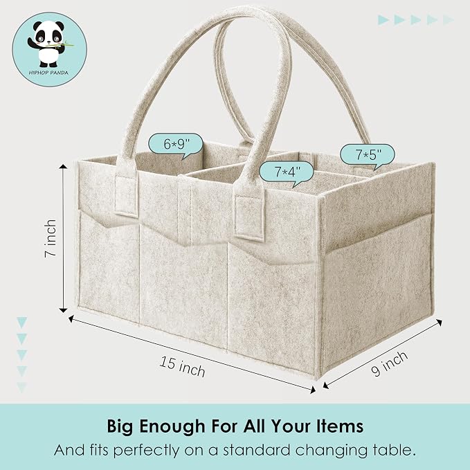 HIPHOP PANDA 2-Pack Diaper Caddy Organizer - Nursery Storage Bin & Car Organizer for Diapers, Wipes, and Baby Essentials - Dual-Color Solid Set (Caramel/Oatmeal), Regular Size