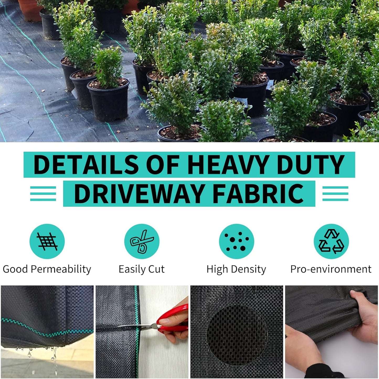 6ftx600ft Heavy Duty Weed Barrier Landscape Fabric – Durable Woven Driveway Garden Cloth for Weed Control, Ground Cover, Landscaping – Long-Lasting Geotextile Fabric – 3.2oz