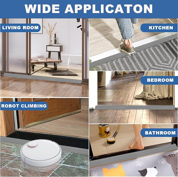 Vinyl Door Threshold Flooring Transition Strip Self Adhesive Carpet Edging Strip for Laminate Doorway Edge Threshold from 3/5" to 4/5" (Light Gray Wood Grain, 6.6 Ft)