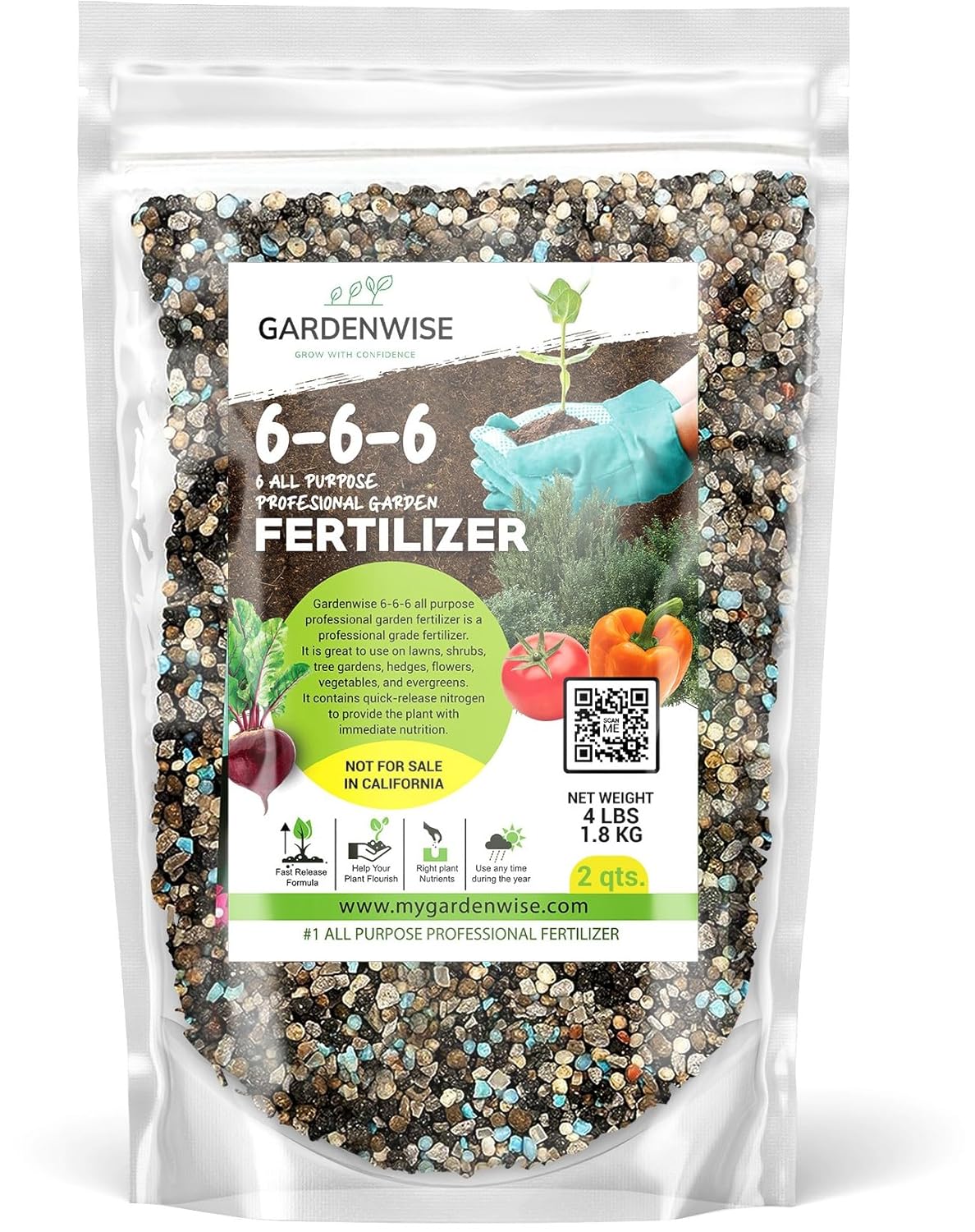 6-6-6 All-Purpose Professional Plant Food Fertilizer; Ideal for Winter Care & Spring Feeding, Perfect Balanced NPK for Indoor and Outdoor Plants (2 QUARTS)