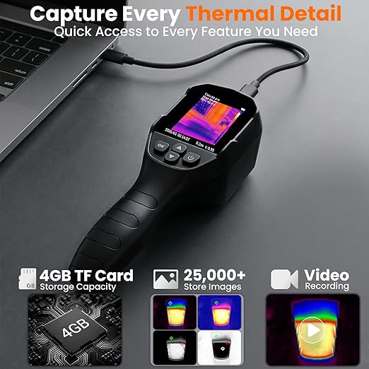 Thermal Camera for Home Inspection, 240×240 TISR Infrared Camera with 14-Hour Battery Life, 25Hz Handheld Thermal Imager with 50°FOV for Water Leak Detection, HVAC, Electrical Inspection
