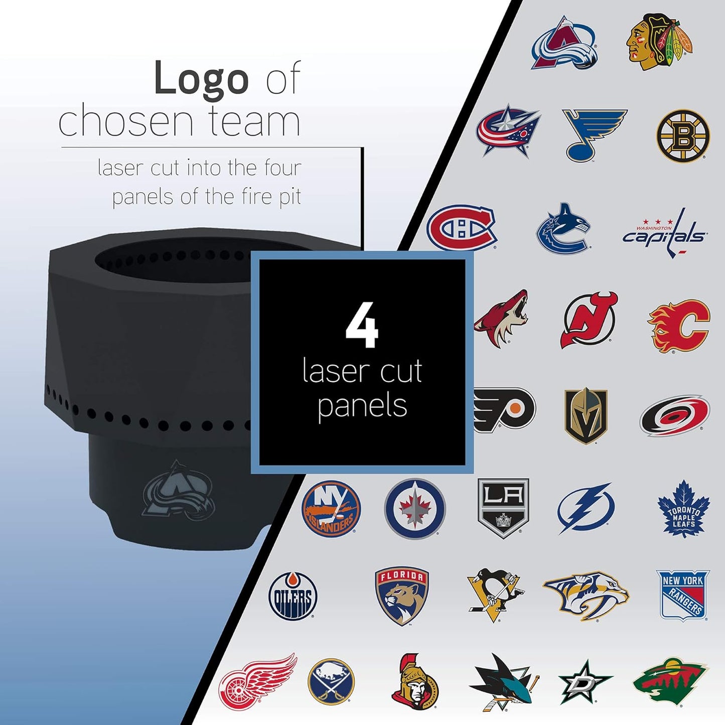 Blue Sky Outdoor Living NHL Ottawa Senators Ridge Portable Steel Smokeless Fire Pit with Carrying Bag & Spark Screen Kit, Firewood & Wood Pellet