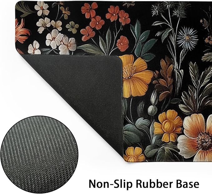 Large Floral Mouse Pad Extended Gaming Mousepad 31.5"x11.8" Vintage Aesthetic Black Desk Mat Flower Mouse Pad Plant Wildflower Mousepad XXL Laptop Computer Keyboard Mats for Desk Office