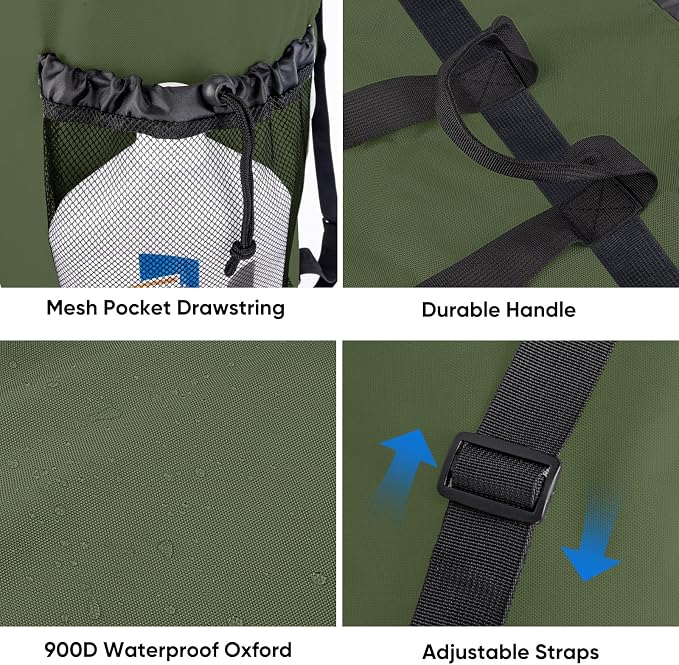 BALEINE 2PK 120L Laundry Bag Backpack, 900D Oxford Fabric Large Travel Laundry Bags with Shoulder Straps and 2 Mesh Pockets for College Dorm, Apartment, Laundromat (Green, 120L)
