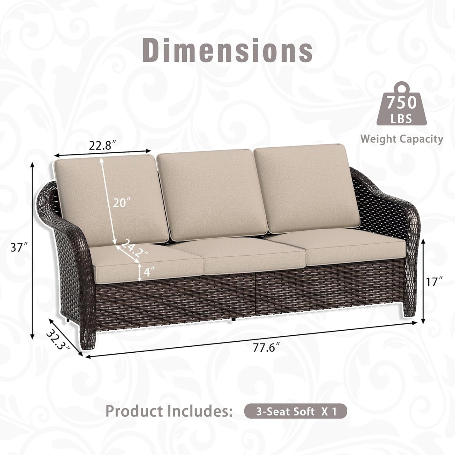 3 Piece Patio Wicker Conversation Set, All-Weather Use Outdoor Wicker Sofa with 2 PE Rattan Chair, Ideal for Porch, Backyard, Balcony, Poolside, Beige