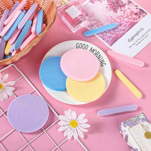 Gerrii 960 Pcs Compressed Facial Sponges Bulk, Round Face Cleansing Sponge, PVA Facial Exfoliating Pads for Estheticians Women Girls Makeup Removal, Washing Face, Beauty Mask Spa, 4 Colors