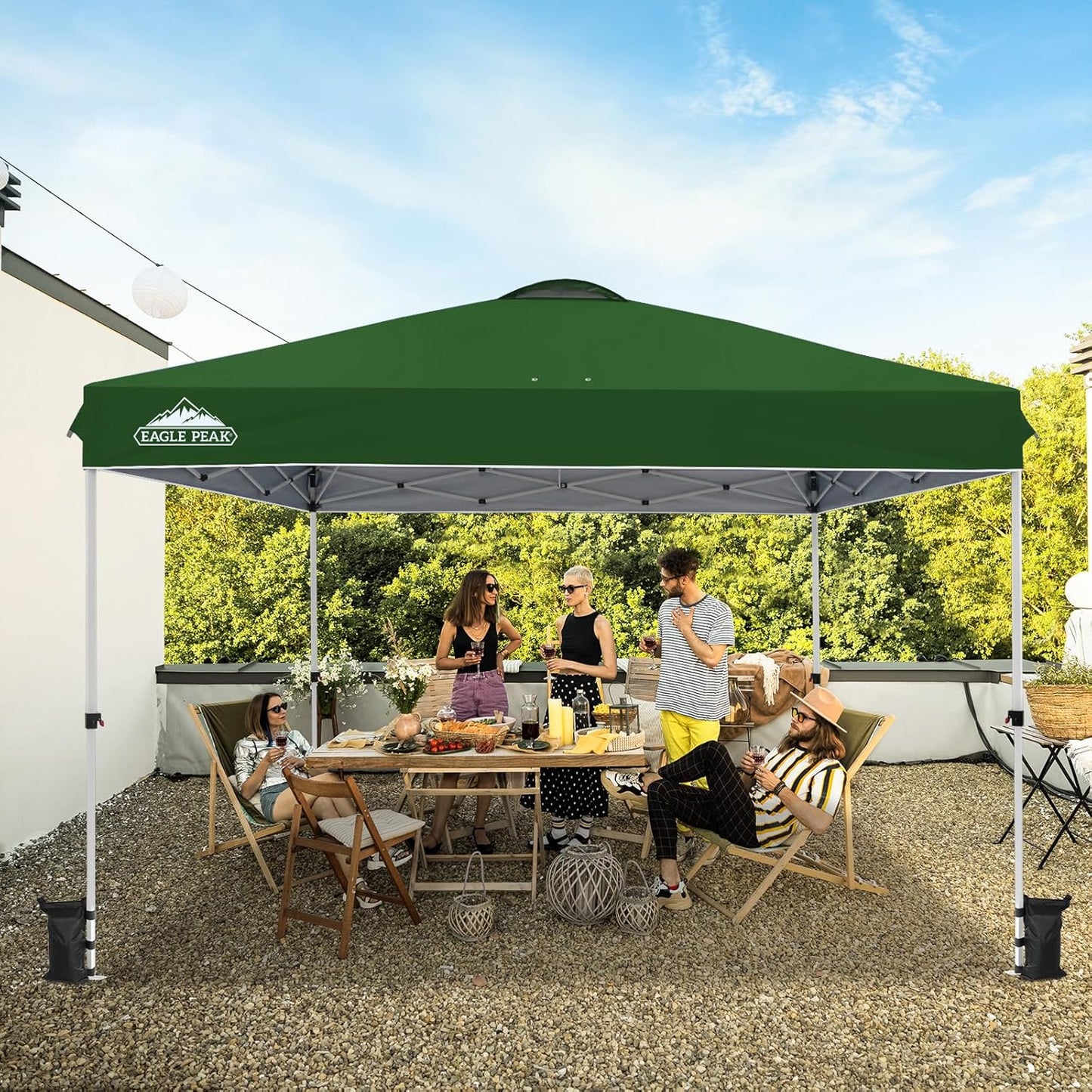 EAGLE PEAK Pop Up Canopy Tent with Wheeled Carry Bag, 8 Stakes, 4 Ropes, 4 Weight Bags, Easy Set Up Tent Canopy, 12x12 ft, 144sqft of Shade, Green