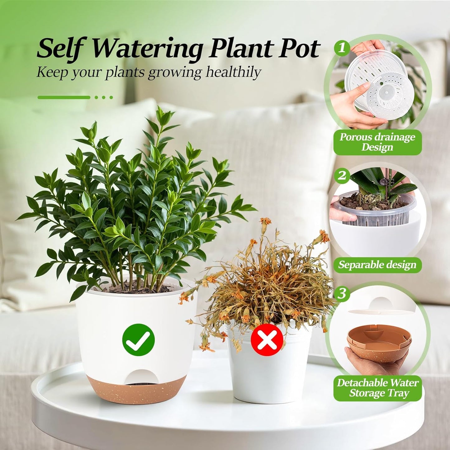 7.2 Inch Self Watering Orchid Pots for Indoor Plants,Macetas para Orqudeas,Flower Pots for Indoor Plants with Holes(White)