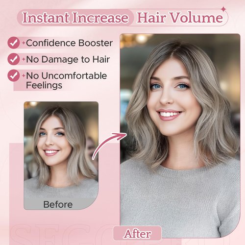 SEGO Pro Hair Toppers for Women Real Human Hair with No Bangs 3.1×3.9 Inch Silk Base Clip-In Topper Natural Looking Hairpieces for Women（8 Inch,Light Grey）