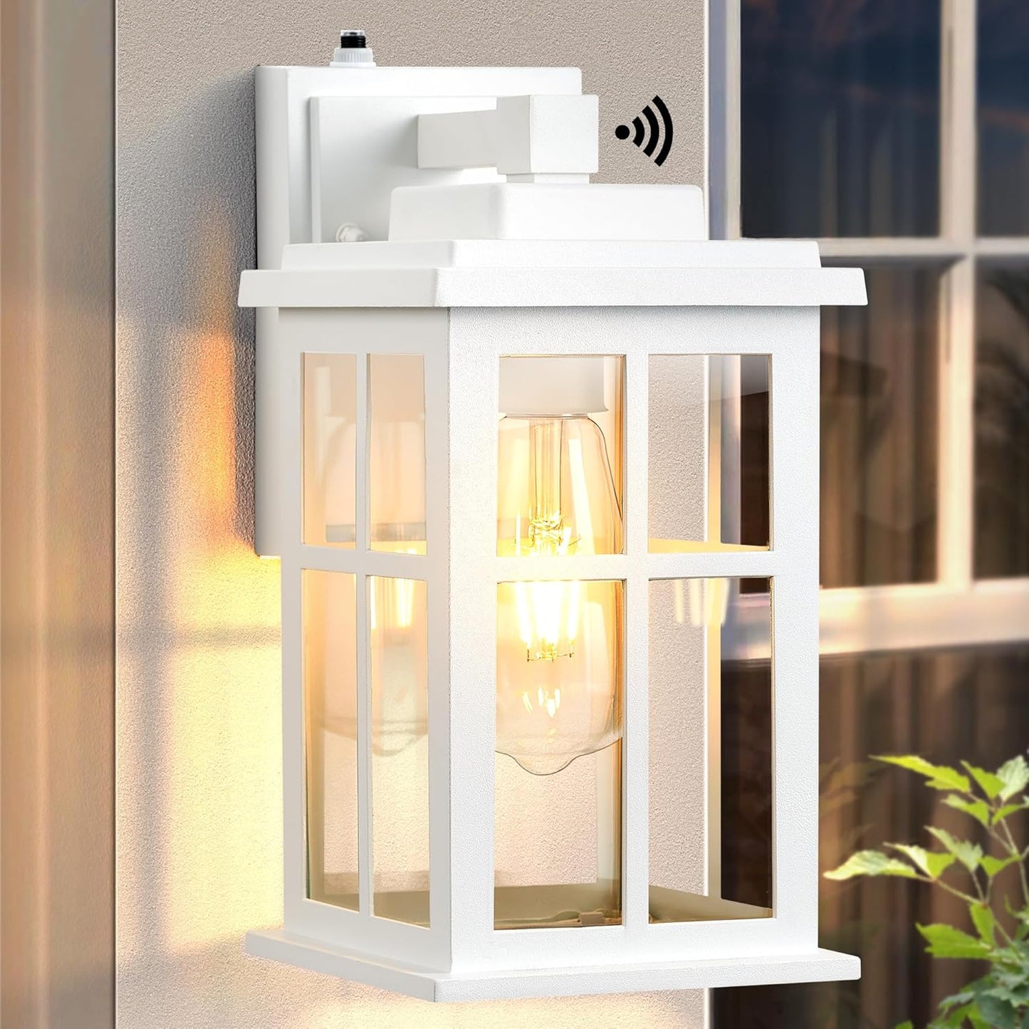 White Outdoor Wall Lights, Dusk to Dawn Exterior Lighting Fixtures, Waterproof Outside Lights for House, Garage, Garden, Entryway, Doorway, Anti-Rust, Modern Style, Tempered Glass