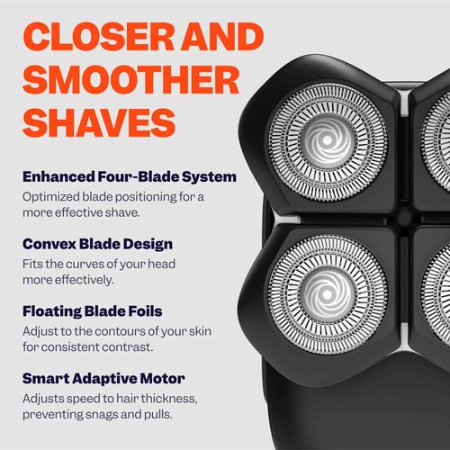Freebird FlexSeries Pro Electric Head & Body Shaver - Mens Cordless Rechargeable Wet/Dry Skull Bald Head Back & Groin Waterproof Razor with Rotary Blades, Clippers, Nose Trimmer, Brush, Massager