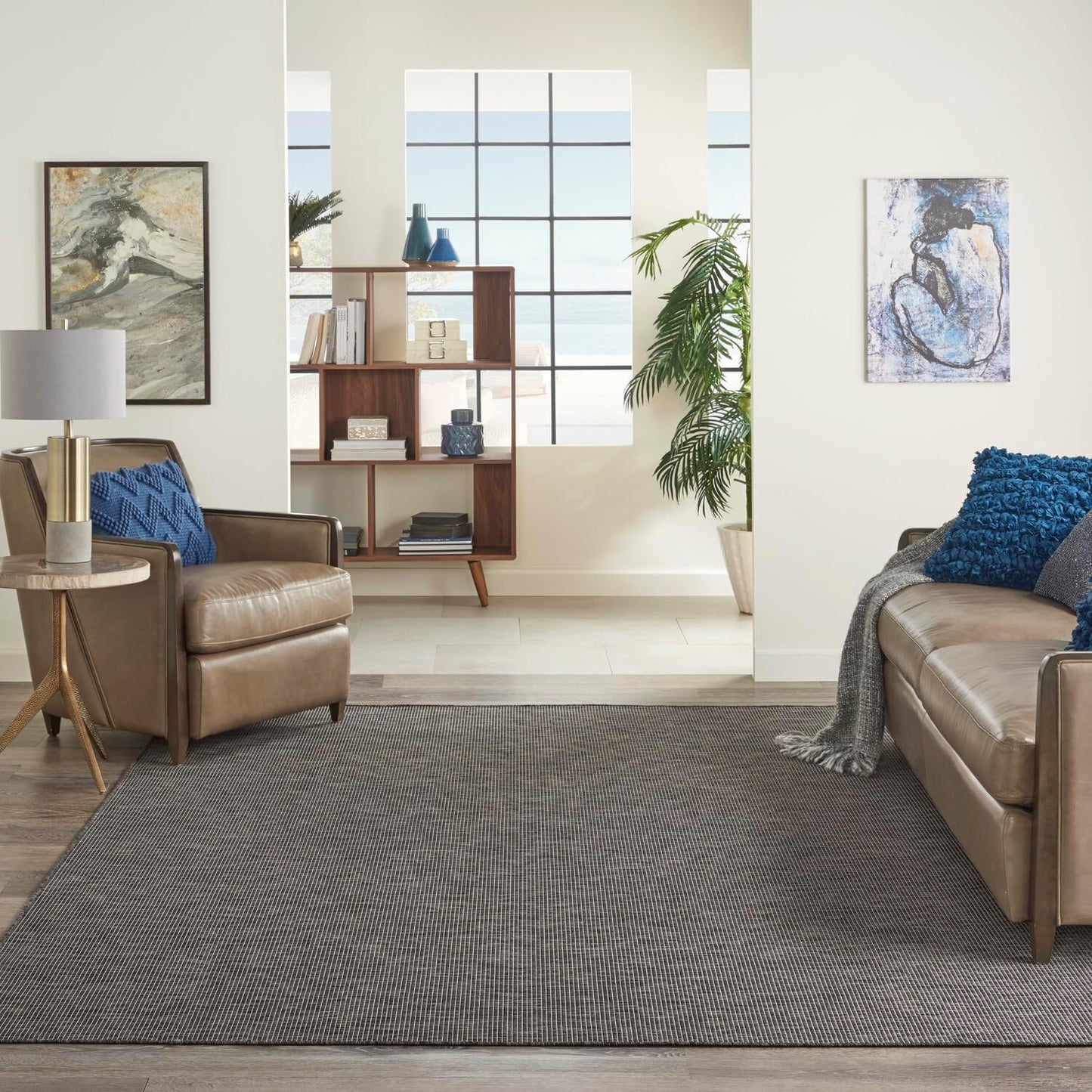 Nourison Positano Indoor-Outdoor Charcoal 6' x 9' Area Rug, Easy Cleaning, Non Shedding, Bed Room, Living Room, Dining Room, Backyard, Deck, Patio (6x9)