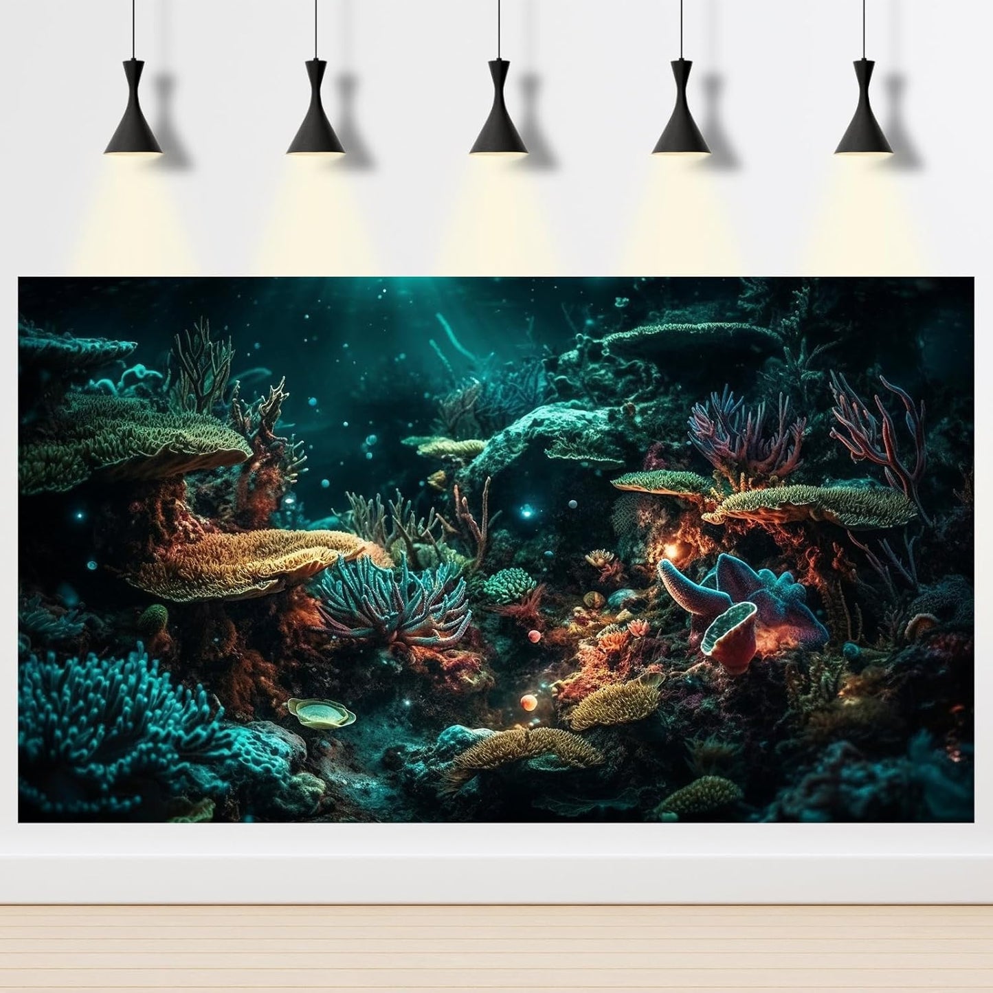 Aquarium Background Colorful Picturesque Coral Reef Terrarium Background Tropical Sea Various Hard Corals Underwater Landscape Fish Tank Backdrop Aquarium Poster Background Vinyl 30x12in