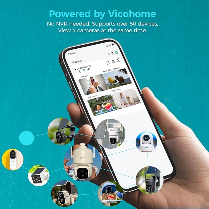 Vicohome 2CQ1 AI 2K Solar Security Camera Wireless Outdoor, Battery Powered,Two Way Audio,Motion Detection, 360° View,Easy to Setup,Color Night Vision,Audible Flashlight Siren,180 Days Exchange Policy