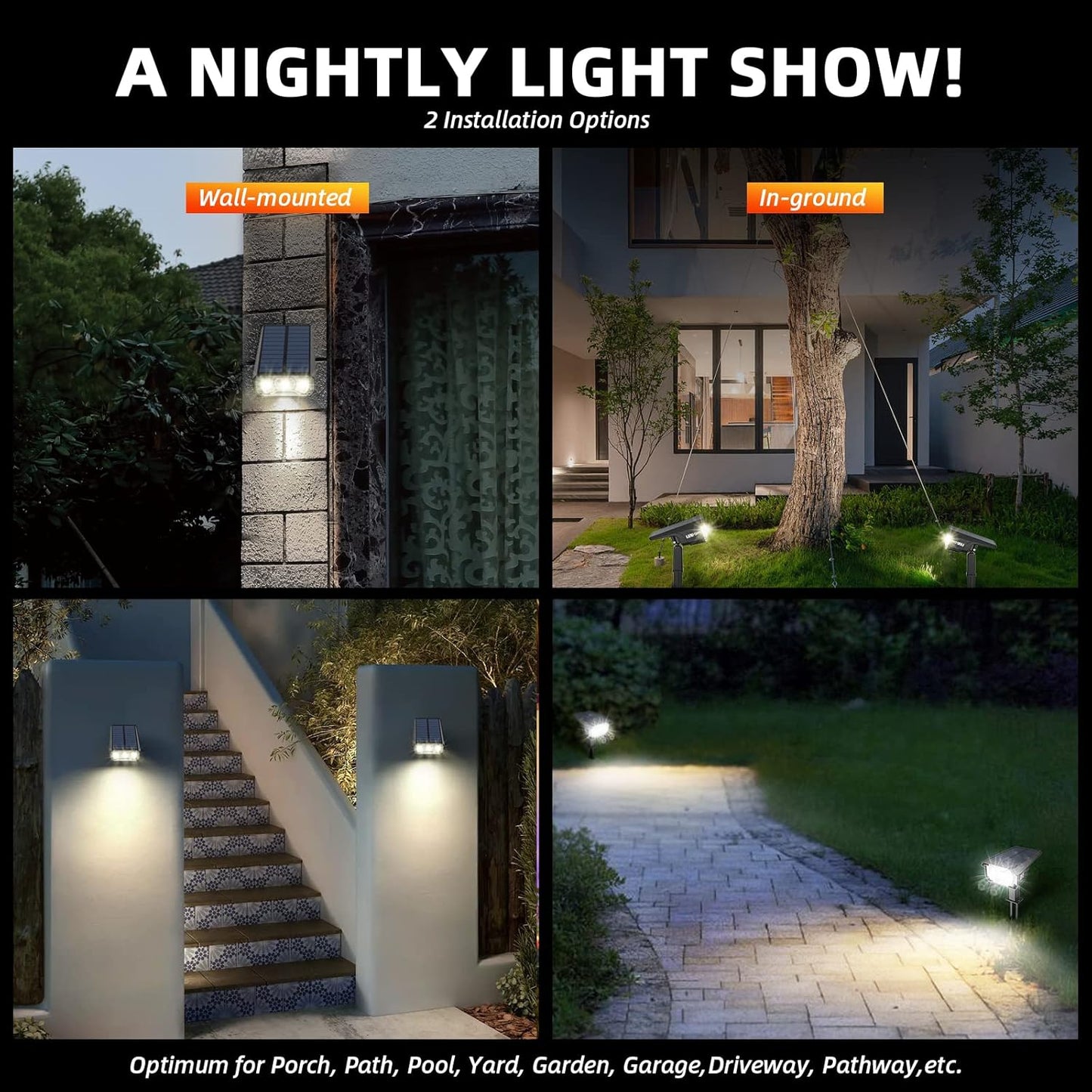 Solar Spot Lights Outdoor,IP65 Waterproof 40 LEDs Landscape Spotlights,USB & Solar Powered Wall Lights,3 Modes Outdoor Solar Garden Lights for Yard Porch 4 Pack