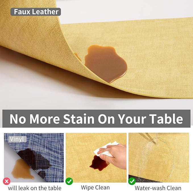 Maxpearl Faux Leather Placemats Set of 6 - Waterproof - Wipe Clean - Heat Resistant - Anti Slip Dining Table Place Mats, Suitable for Indoor & Outdoor Use, 17’’×12’’, Yellow