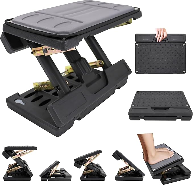 Adjustable Foot Rest Under Desk - Ergonomic Office Foot Stool with Massage, Leg Rest for Desk, Anti-Slip Design for Home & Work, Improves Posture (Gray)