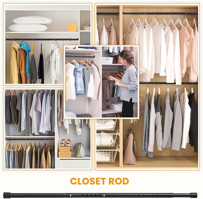 Oval Closet Rod for Hanging Clothes Adjustable Closet Rods 18 to 52 Inch Heavy Duty Black Poles Bar Closet Rod Expandable for Wardrobes Laundry RV