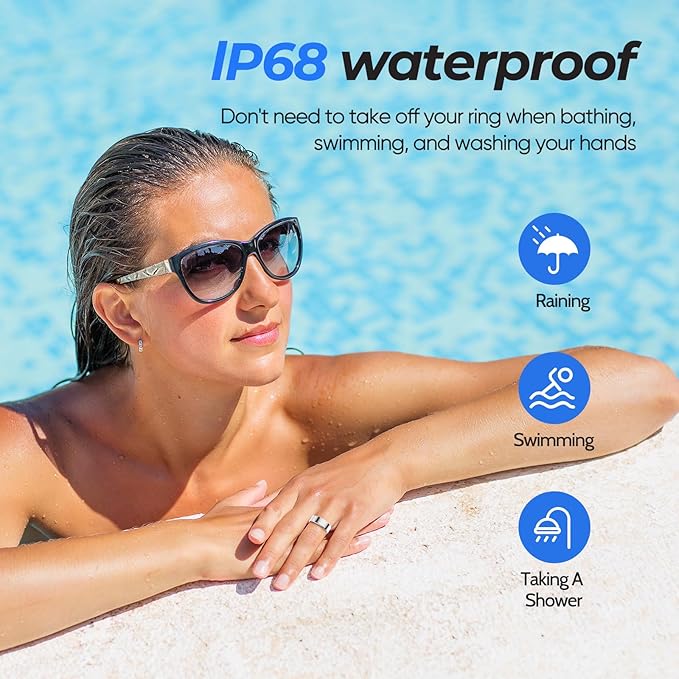 BIEMHA IP68 Waterproof Smart Ring - Fitness & Health Tracker with Sleep/Exercise Monitoring, Unisex for Women Men, iOS & Android Compatible, Long Lasting Battery Life, No Subscription (Rose Gold, 7)