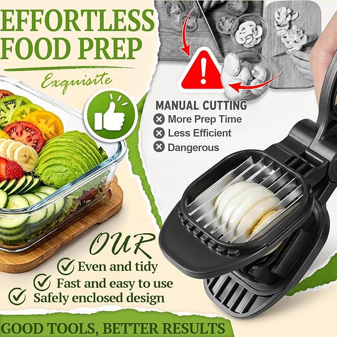 NOVANO Fruit Slicer, Egg Slicer, Black | For Hard Boiled Eggs, For Strawberry, Banana, Kiwi, Stainless Steel Blades, ABS Material, Rapid & Safe Slicing