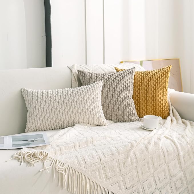 Set of 4 Mustard Yellow Decorative Throw Pillow Covers 18x18 Inch Corduroy Pillow Covers for Bed Couch Sofa Living Room Soft Square Cushion Cases