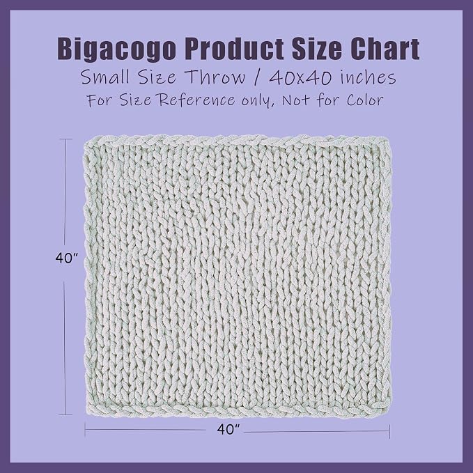 Bigacogo Chunky Knit Throw Blanket for Couch, 40x40 inches, 100% Hand Knitted with Thick Jumbo Chenille Yarn, Cozy Soft Large Rope Knot Cable Crochet Blankets for Sofa Bed Living Room, Burnt Orange
