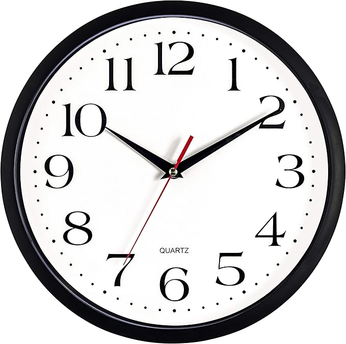 Bernhard Products Black Wall Clock Silent Non Ticking 12 Inch Quality Quartz Battery Operated Round Easy to Read Home/Office/Kitchen/Classroom/School Clocks