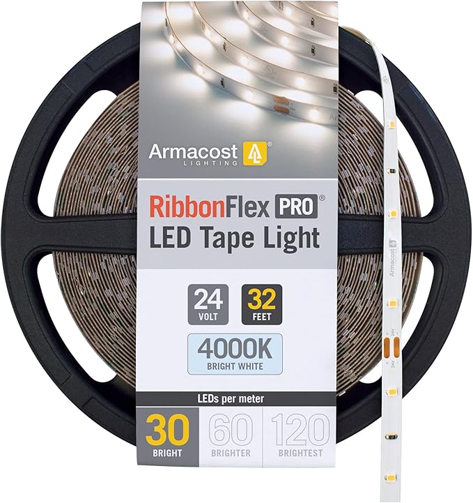 Armacost Lighting RibbonFlex Pro 24V White LED Strip Lights 30 LED/m, 4000K, 32.8 ft 154250