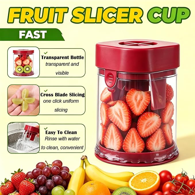 NOVANO Fruit Slicer Cup, Red | Small Fruit Cutter, For Strawberry, Cherry Tomato, Grape, Egg, Egg Slicer For Hard Boiled Eggs, Portable Kitchen Gadget