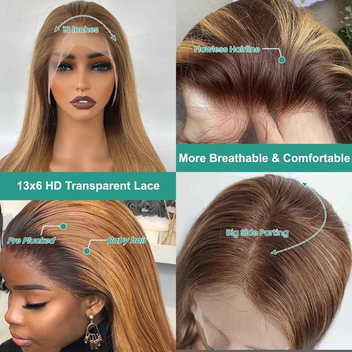 Munx 30 Inch Human Hair Wigs for Black Women 13x6 Deep Part HD Transparent Lace Front Wig Bleached Knots Pre Plucked Glueless Honey Blonde Lace Front Wigs Bleached Knots
