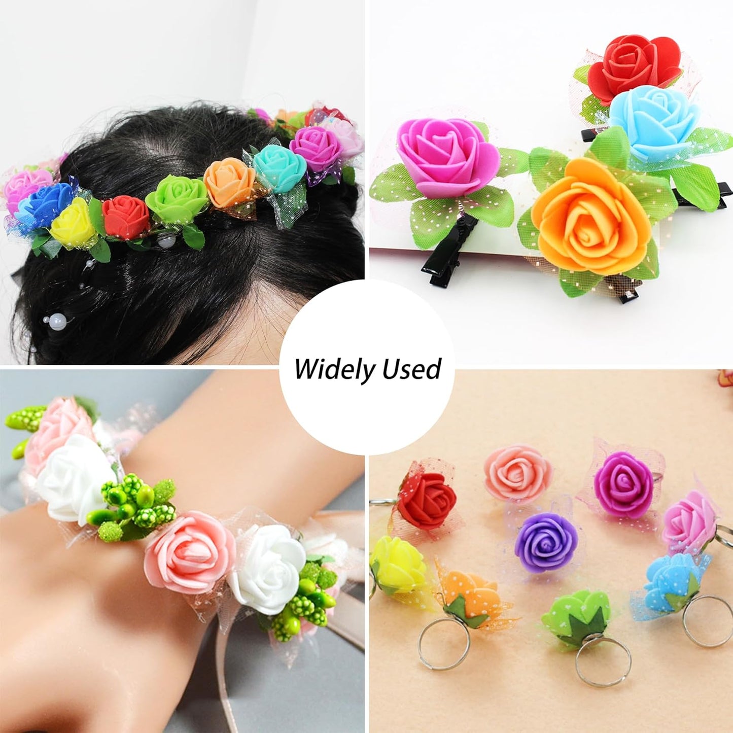 500 Pcs 0.6 Inch Mini Artificial Flowers Head Bulk 5 in 1 Set Faux Foam Fake Small Rose Tiny Baby Flores Bouquet Wreath Gift Hair Clip Home Decoration DIY Craft (Wine Red)