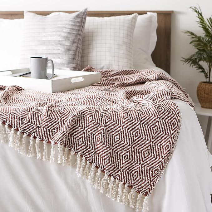 DII Diamond Throw Collection Woven Cotton, 50x60, Cinnamon (Pack of 2)