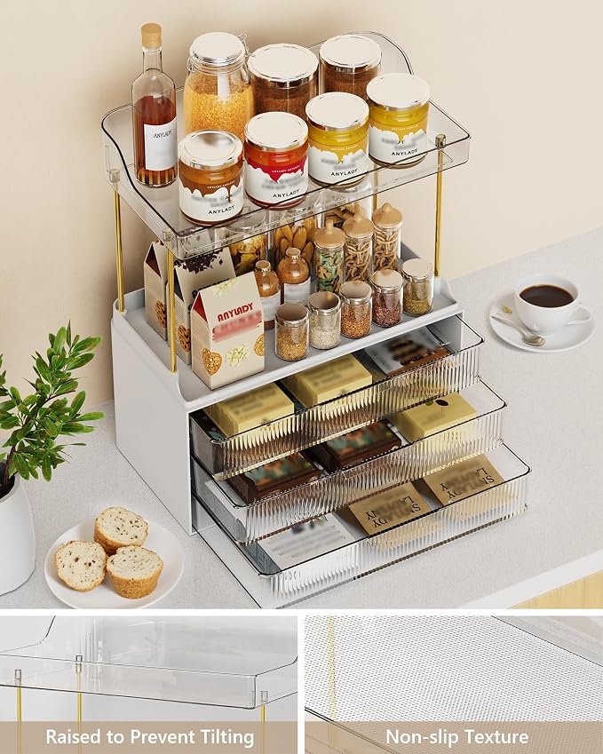 Anylady Bathroom Organizers and Storage, Makeup Organizer (Sturdy Durable Attractive), Ideal for Vanity, Countertop, Counter, Perfume, Skincare, Cabinet, Cosmetic, Dresser Organizer (White)