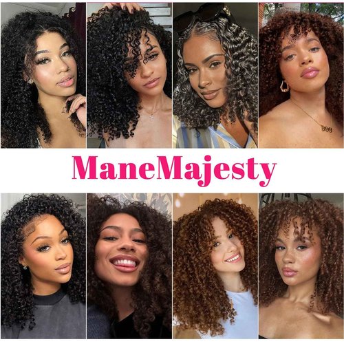 ManeMajesty 12A Brazilian Virgin Kinky Curly Human Hair Bundles 3 Pcs 14 Inch Bundle with 4x4 Lace Closure 100% Unprocessed Brazilian Vrigin Human Hair Curly Extensions for Black Women Natural Color