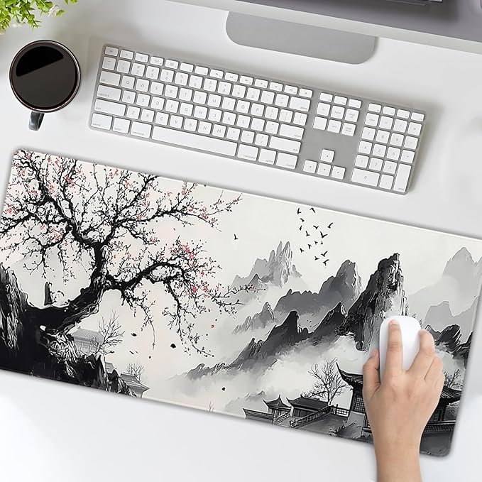 Japanese Mouse Pad XXL 35.4x15.7 Inch Japanese Cherry Blossom Gaming Mouse Pad Non-Slip Rubber Base with Stitched Edges Japanese Anime Desk Mat Extended Large Mousepad for Home Office Gaming Work