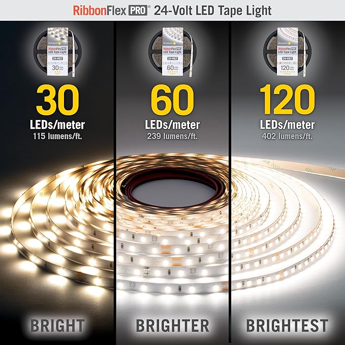 Armacost Lighting RibbonFlex Pro 24V White LED Strip Lights 60 LED/m, 3000K, 32.8 ft 145250