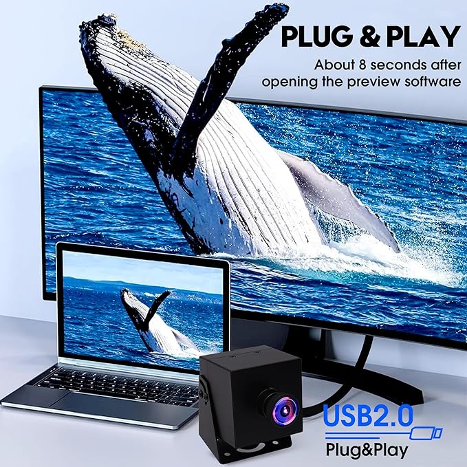 ELP 4K HDMI USB Camera Wide Angle PC Camera for Computer Monitor Simultaneously Output Mini UVC USB2.0 Webcam 2X Digital Zoom H.264 8mp USB Security Camera (120degree no Distortion Lens)