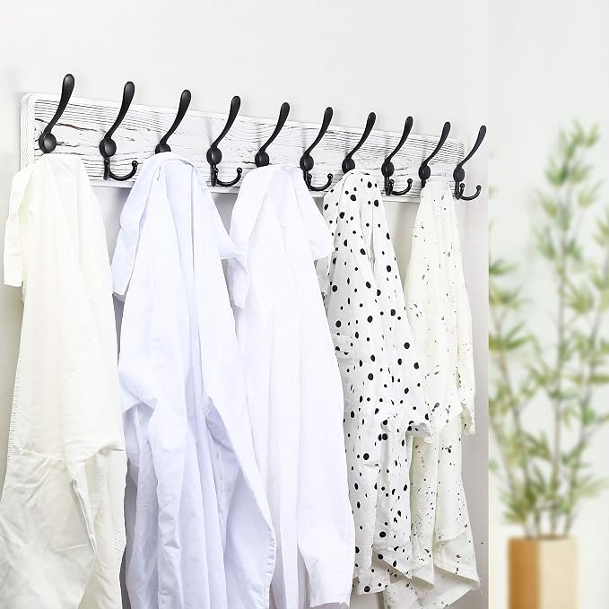 WEBI Coat Rack Wall Mounted,38 9/16" Long,10 Hooks,Wood Coat Hooks Wall Mounted Coat Hanger,Hook Rack Rail,Triple Hooks for Hanging Coats,Clothes,Jacket,Farmhouse,Black/White,2 Packs