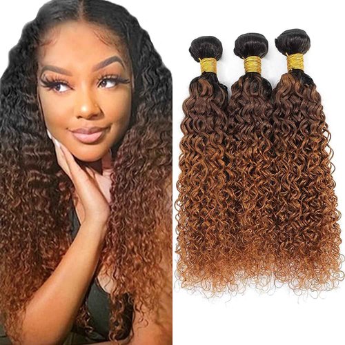 Giginger Bundles Human Hair T1B/4/30 Omber Jerry Curly Human Hair Bundles 22 24 26 Inch Omber Black Chocolate Light Brown Unprocessed Quick Weave Soft Sewn In Hair Extensions for Black Women
