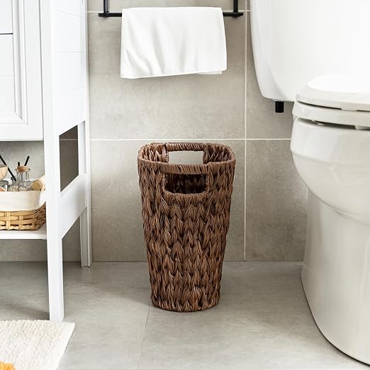 GRANNY SAYS Wicker Waste Basket, Waterproof Bathroom Trash Can, Bedroom Can, Durable Wastebasket with Handles, 15 Liters/4 Gallons