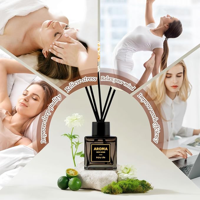 Black Glass Bottle Scent Diffuser, 1.7 oz Reed Diffuser with Sticks, Home Fragrance for Bookshelf, Bedroom Vanity, Office Desk & Bathroom Decor, Air Freshener for Aesthetic Room Decor (Ocean)