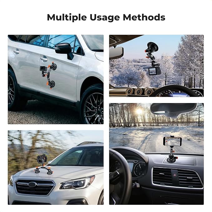K&F CONCEPT 3" Dual Suction Cup Mount Sets for Camera with 360° Ball Head Heavy Duty Camera Mount for Car Windshield, Hood, Side Panel Compatible with GoPro, DJI, Insta360, DSLRs, Phone